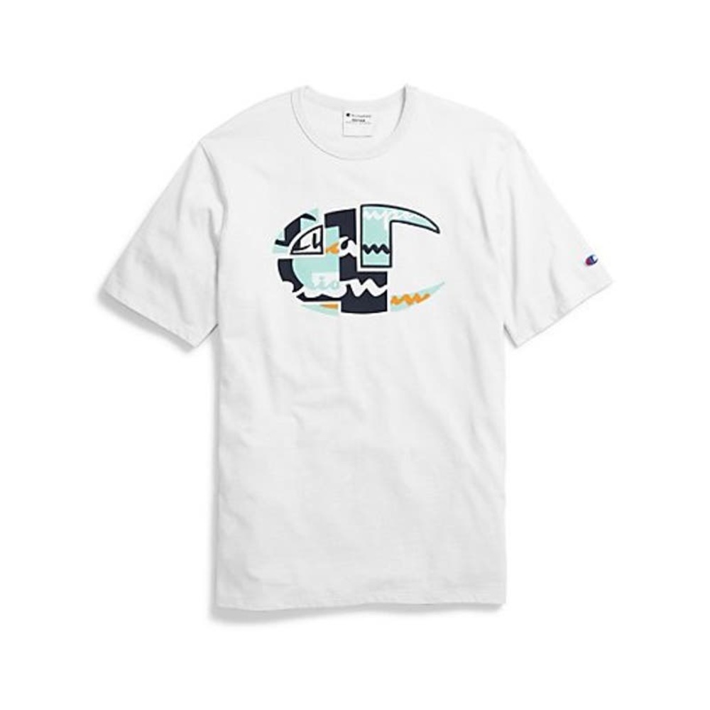 NWT! Champion‎ Mens "Heritage Patchwork "C" Short Sleeve T-Shirt" White Size M